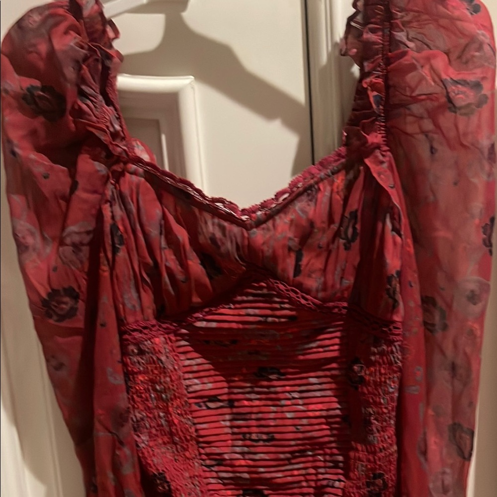 Free People Red Floral Bodysuit